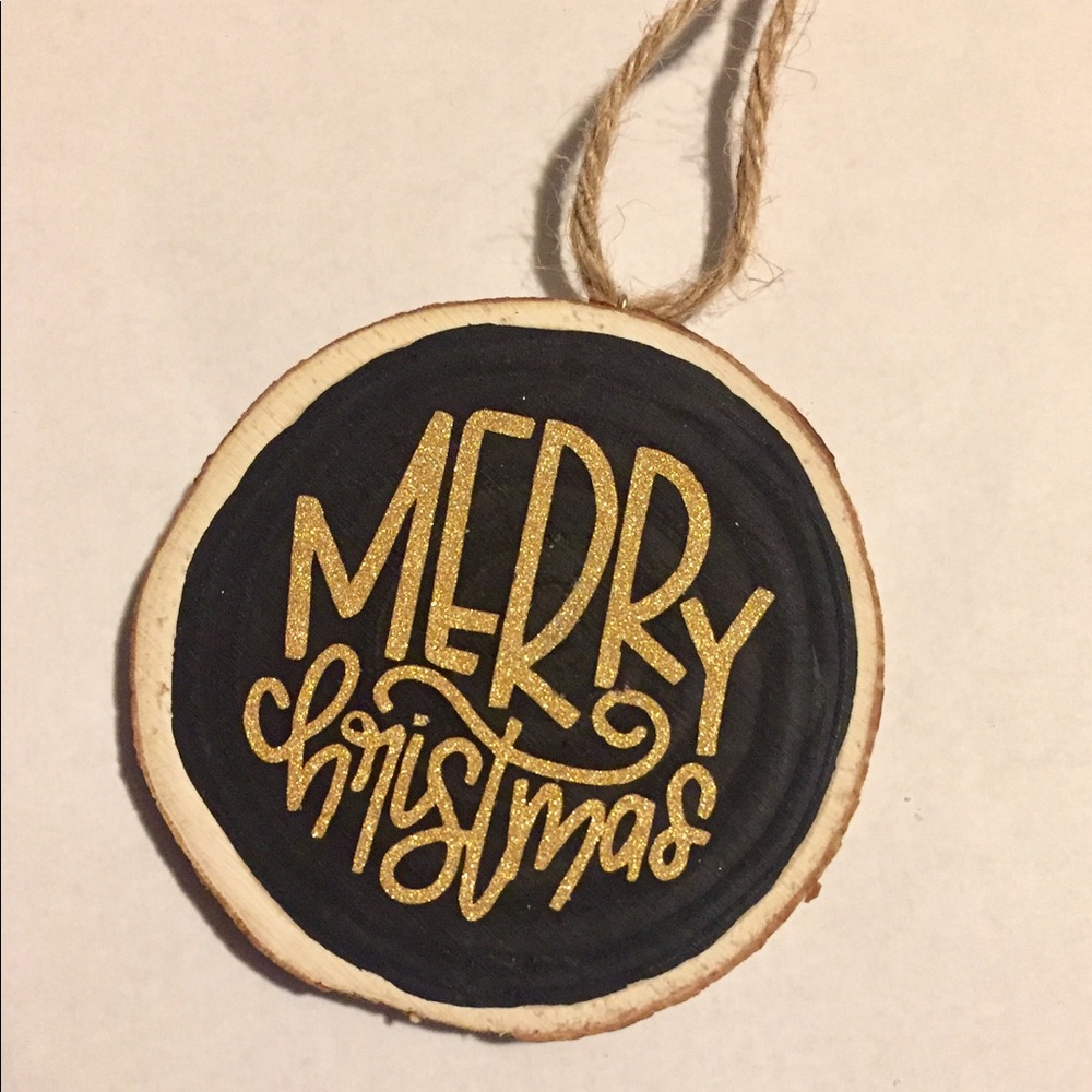 Glitter Merry Christmas Wood Slice Ornament, New - Picture 2 of 4